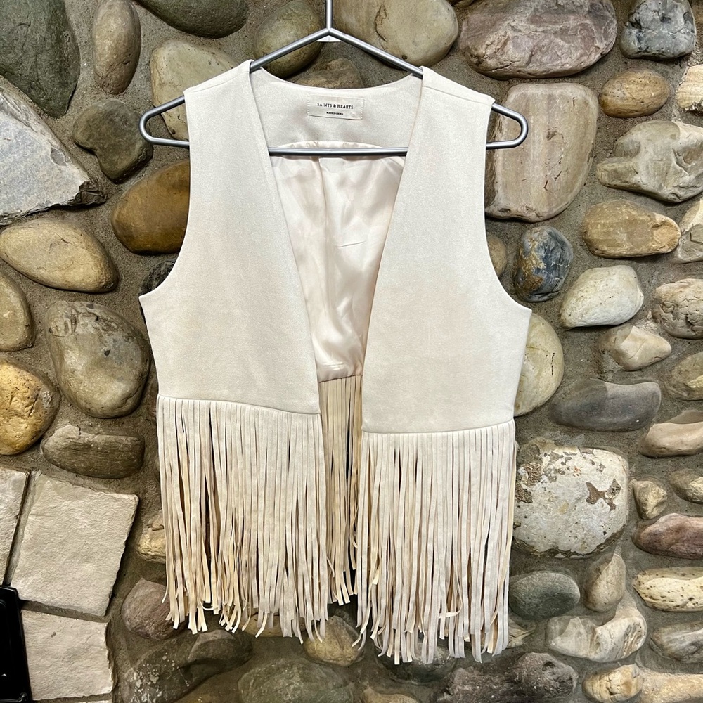 Saints & Hearts Cream Fringed Vest - Picture 1 of 6